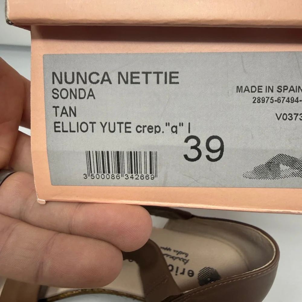 Eric Michael Nunca Nettie Tan Leather Espadrille Sandals Made in Spain Womens 39